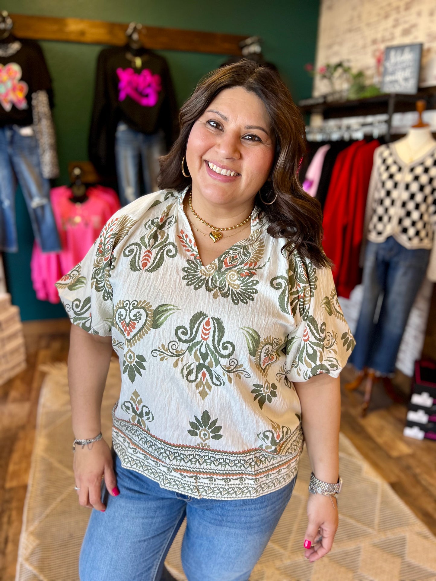 Light Olive Paisley Top