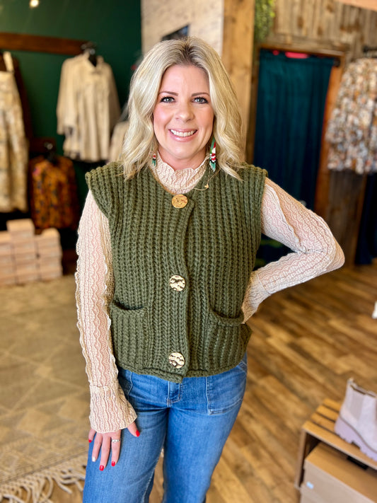 Chunky Gold Button Sweater Vest