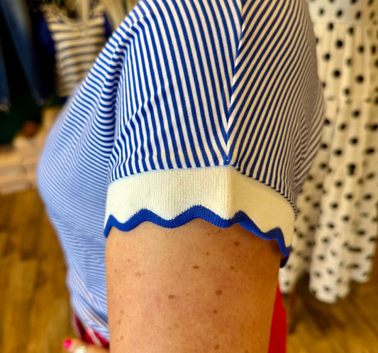 Scallop Edge Hem Striped Top