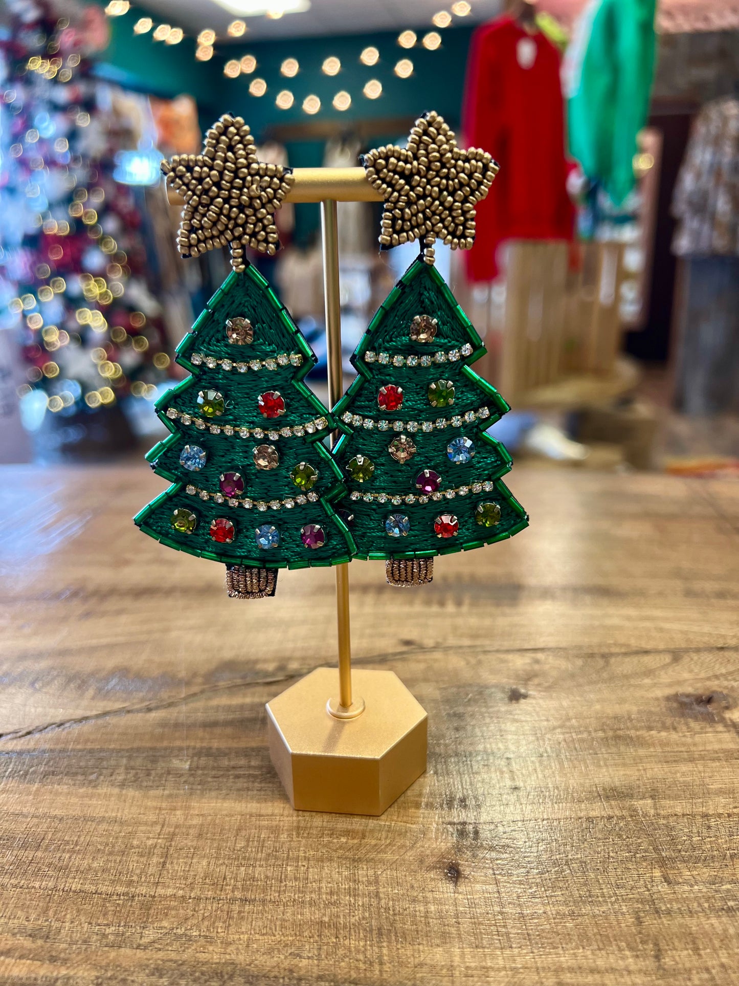 Christmas Tree Beaded Earring