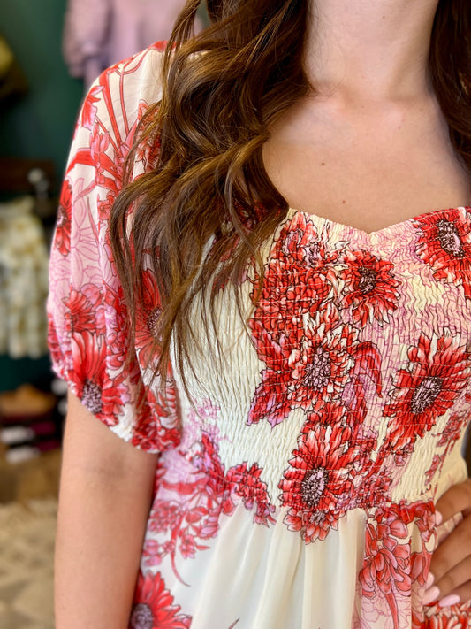 Red Daisy Chiffon Dress