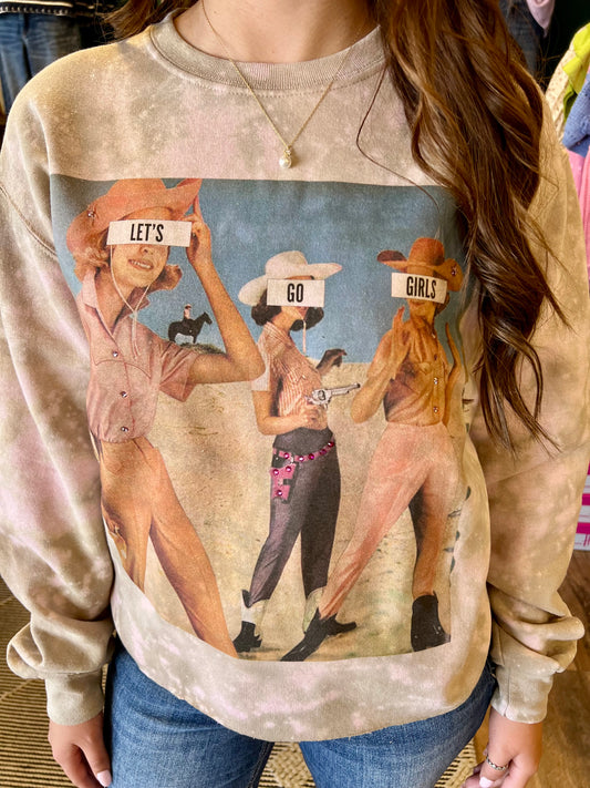 Let’s Go Girls Acid Washed Bedazzled Sweatshirt