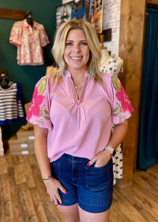 Floral Embroidered Textured Top