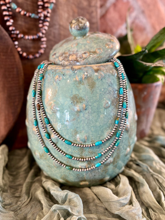 18” Barrel Turquoise & Sterling Bead Necklace