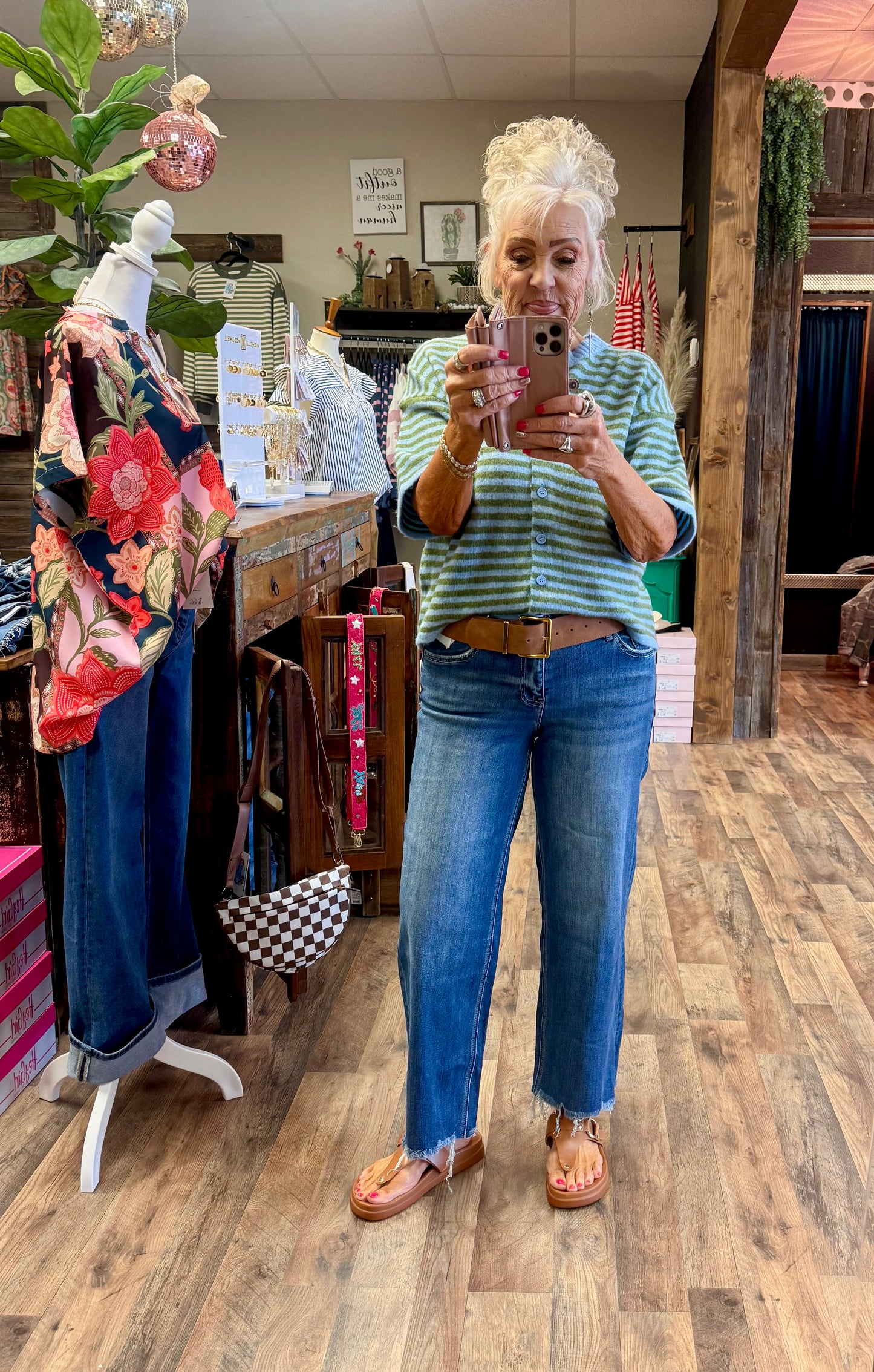 Contrast Stripe Button Up Sweater