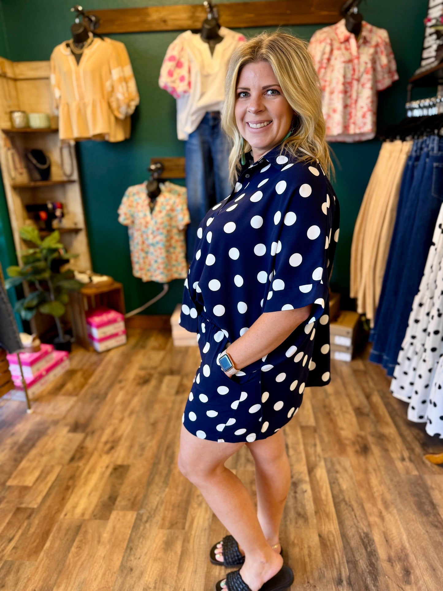 Navy Polka Dot Short Set