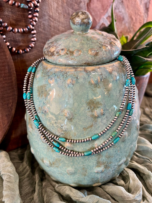 16” Barrel Turquoise & Sterling Bead Necklace