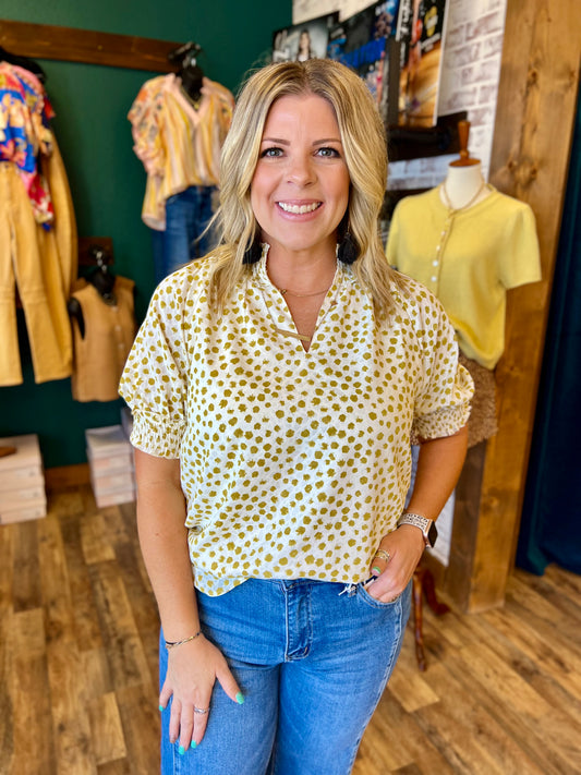 Dotted Smocked Sleeve Blouse
