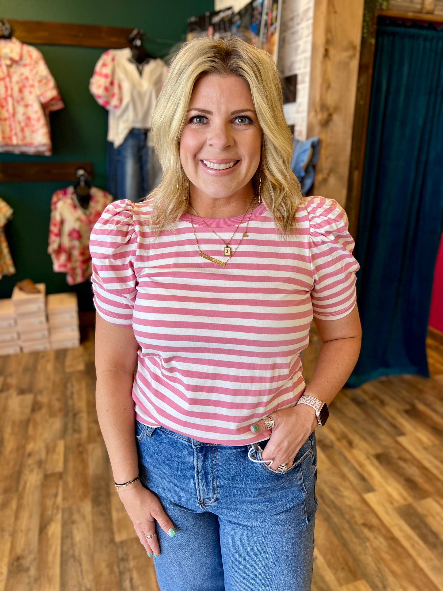 Half Sleeve Pink Stripe Top