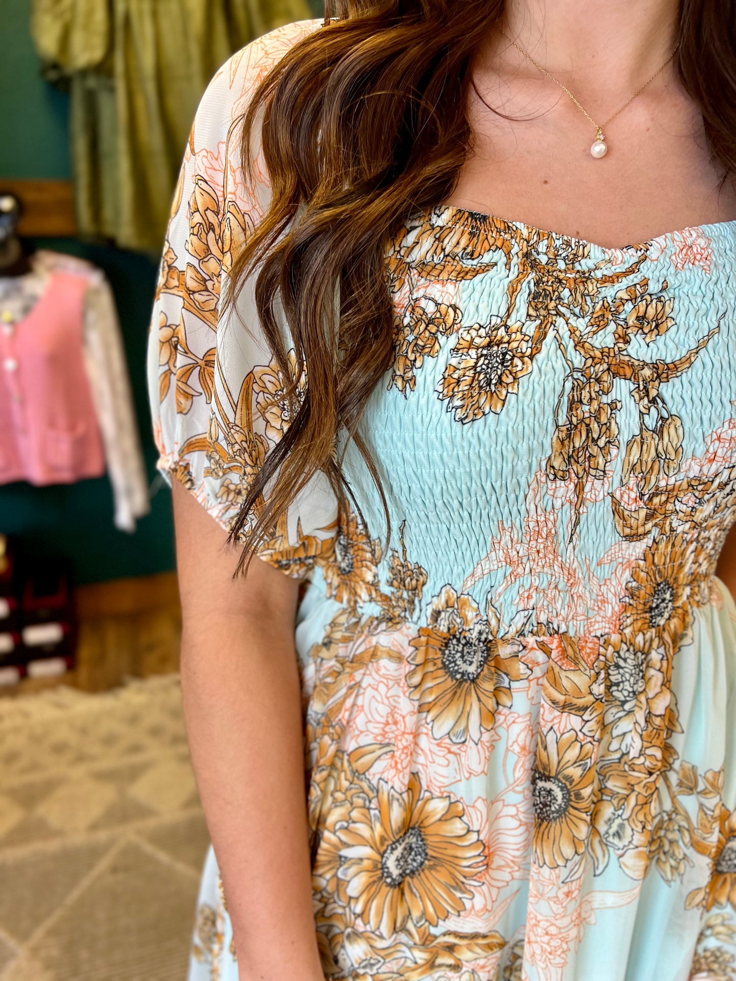 Light Blue Vintage Floral Dress