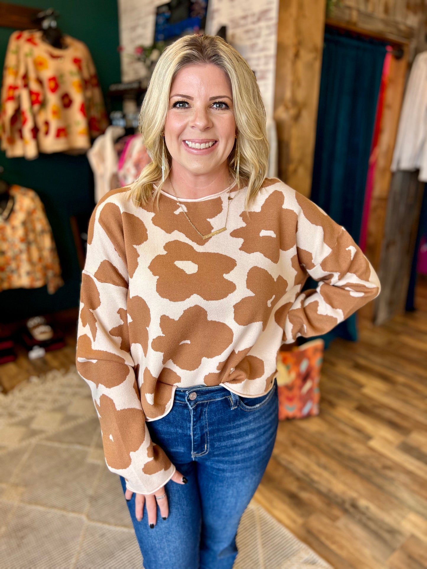 Mocha Floral Sweater
