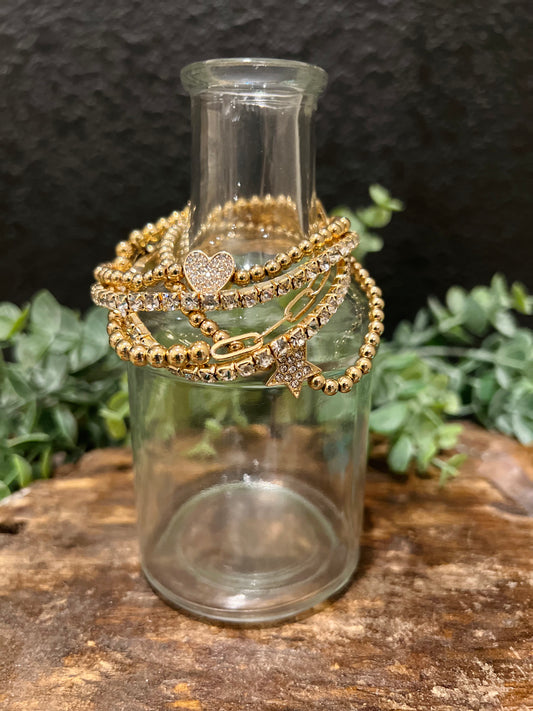 Heart & Star Charm Stretch Bracelet Set