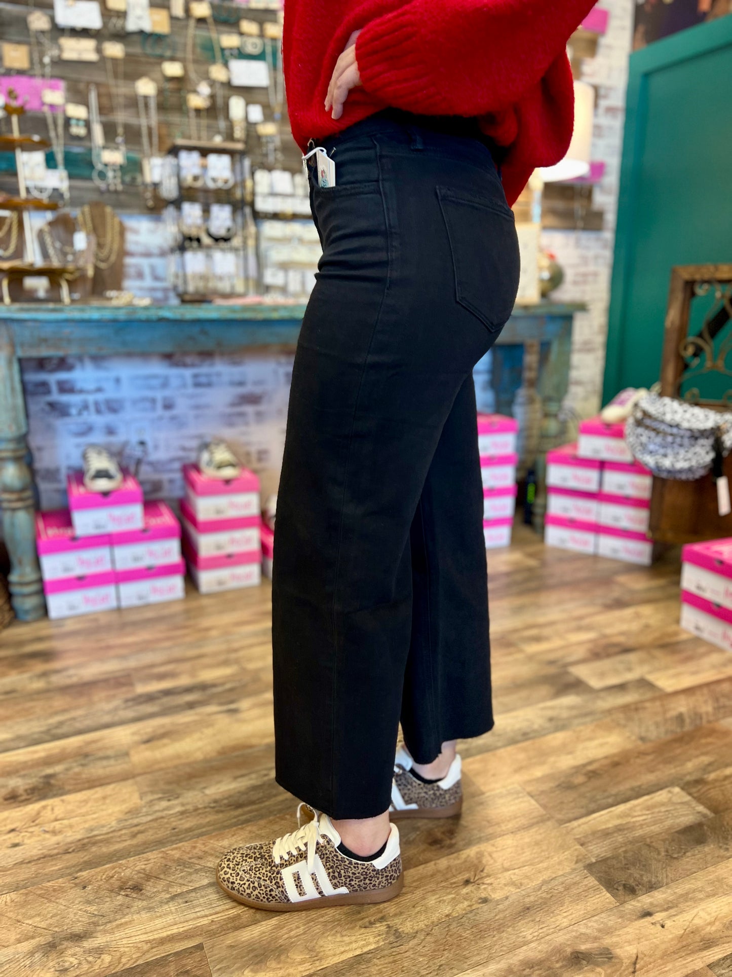 Lovervet Jet Black High Rise Wide Leg Jean
