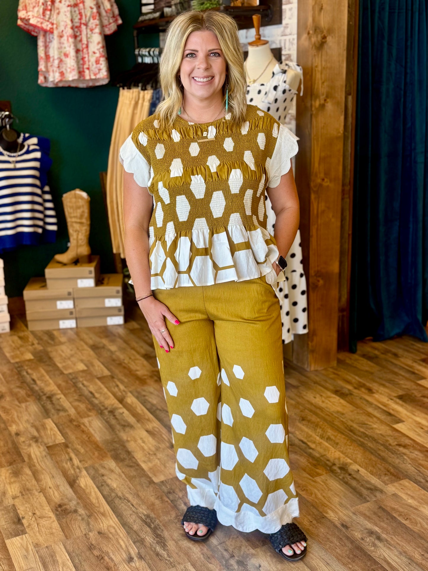 Golden Hexagon Smocked Top