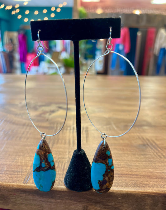 Long Teardrop Turquoise Hoop Earring