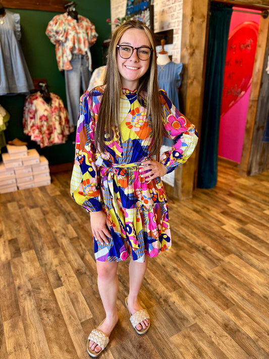 Lime Multi Geo Print Dress