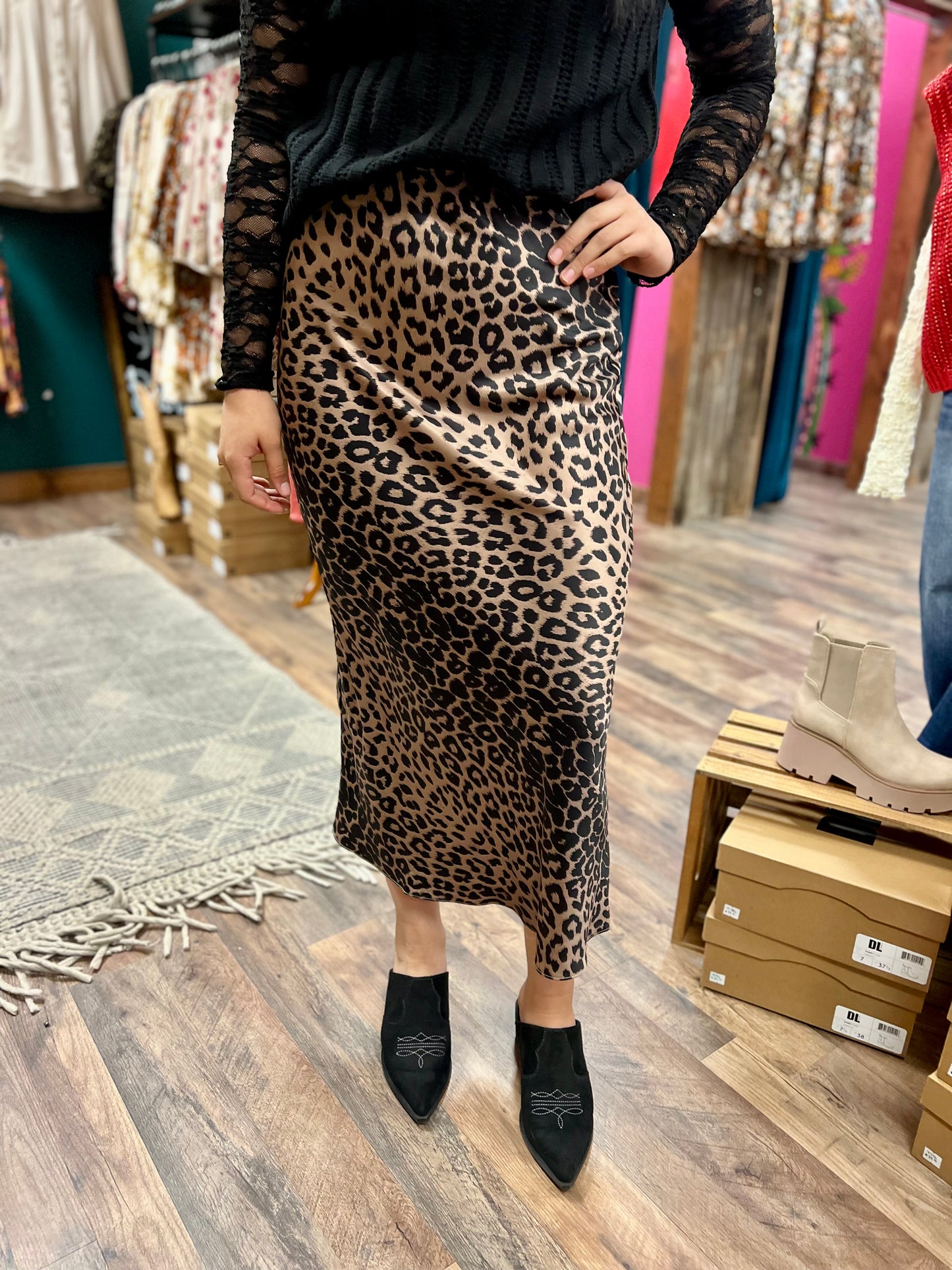 Leopard Satin Skirt