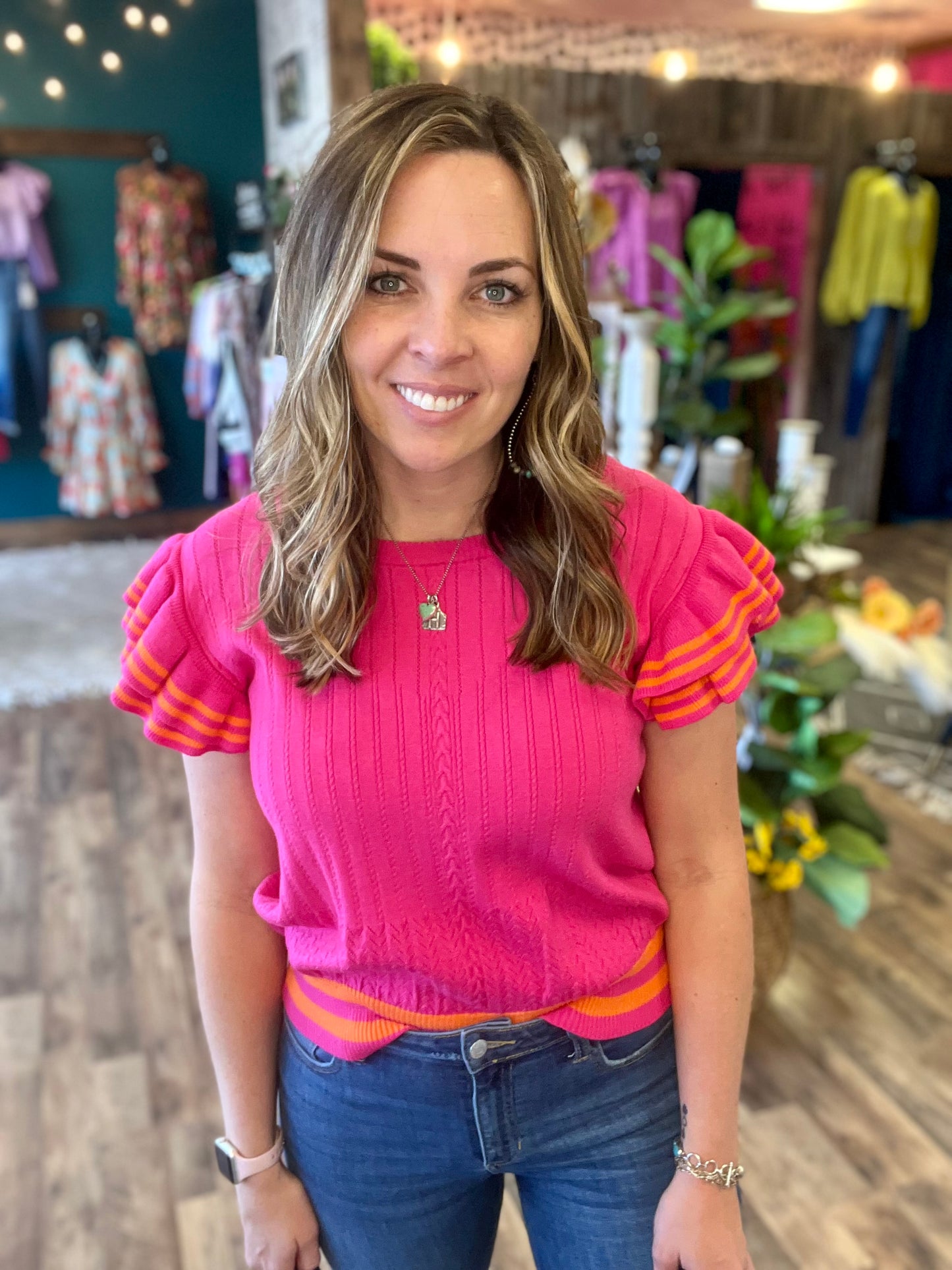 Hot Pink Layered Ruffle Top