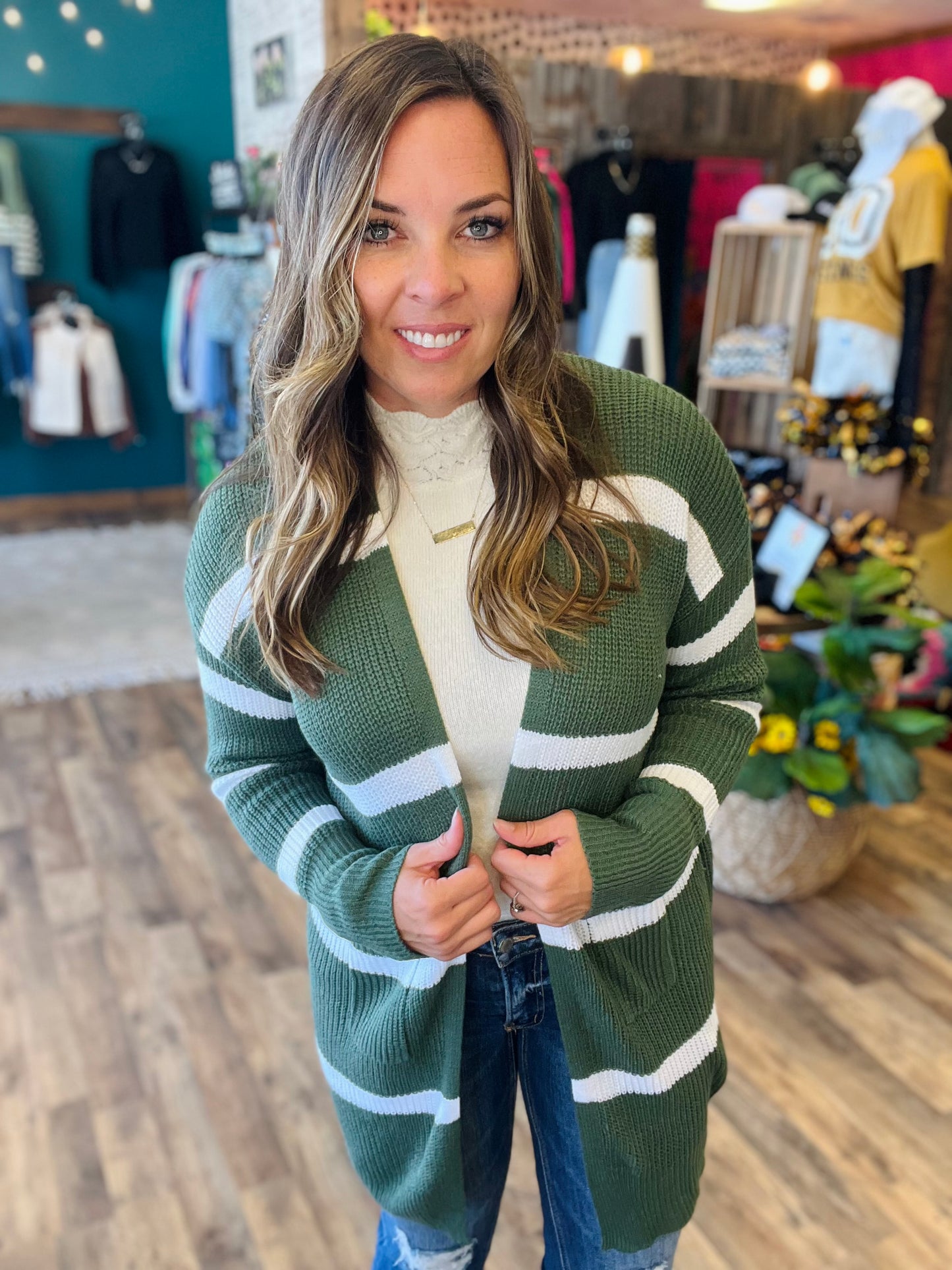 Olive Striped Cardigan