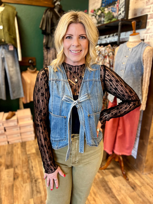 Denim Bow Tie Vest