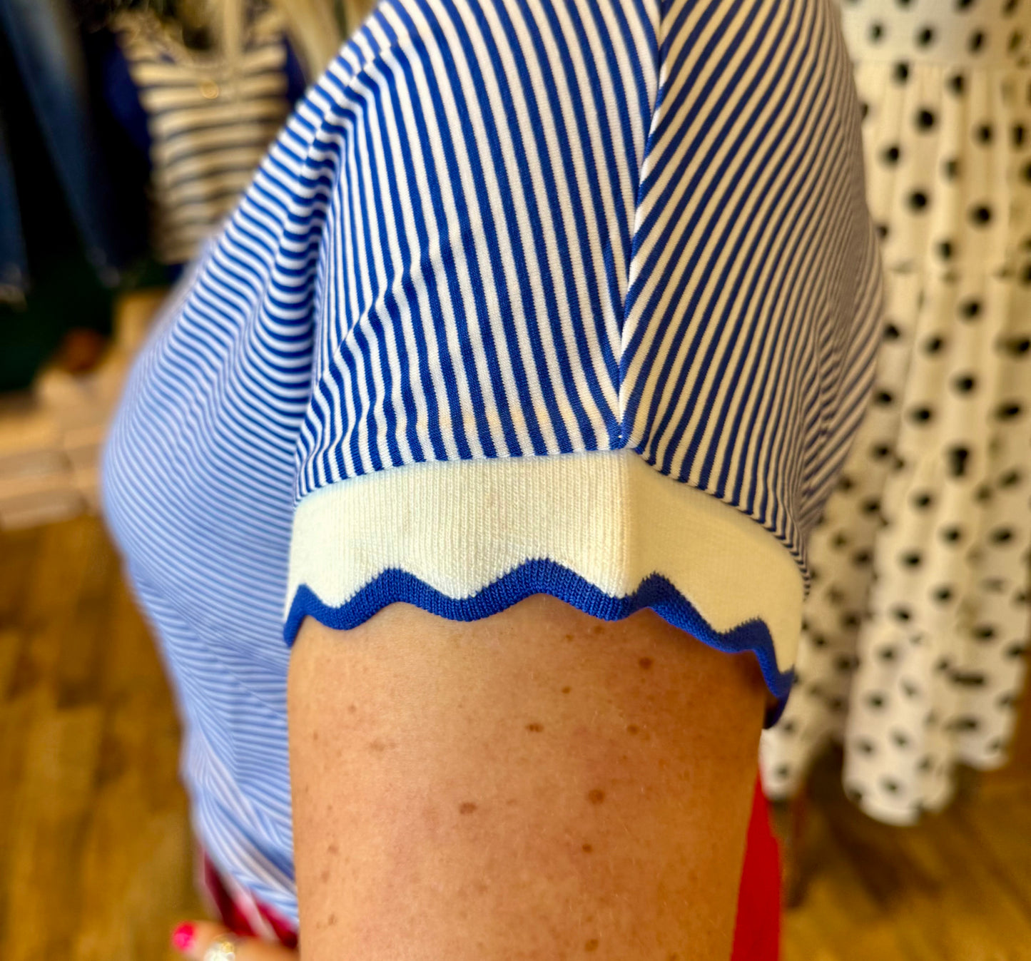Scallop Edge Hem Striped Top