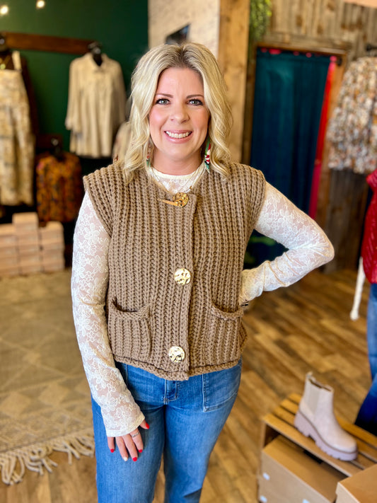 Chunky Gold Button Sweater Vest