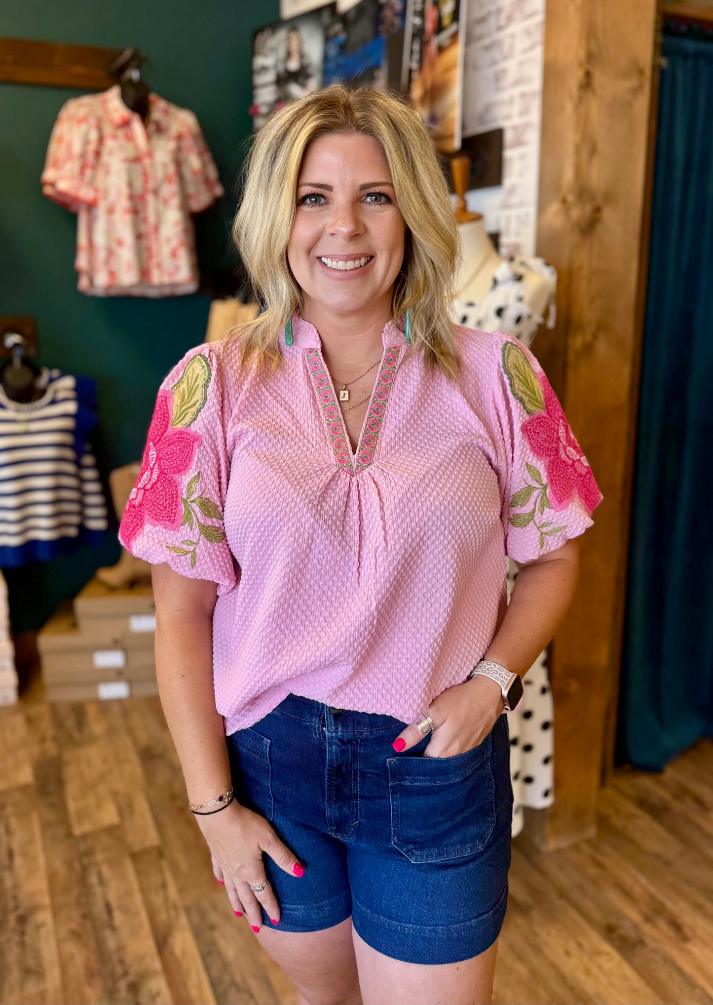 Floral Embroidered Textured Top