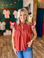 Rust Embroidered Button Up Top