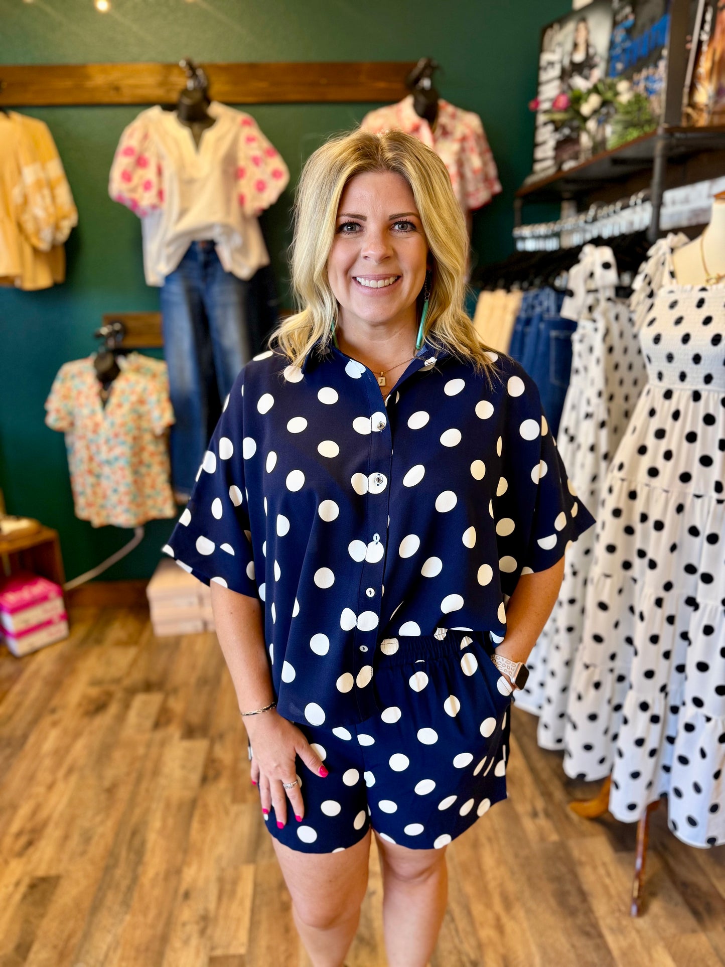 Navy Polka Dot Short Set