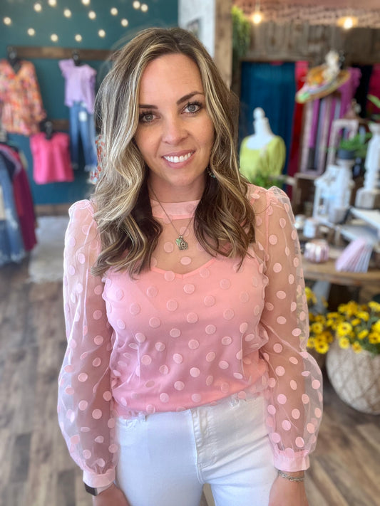 Baby Pink Sheer Polka Dot Top