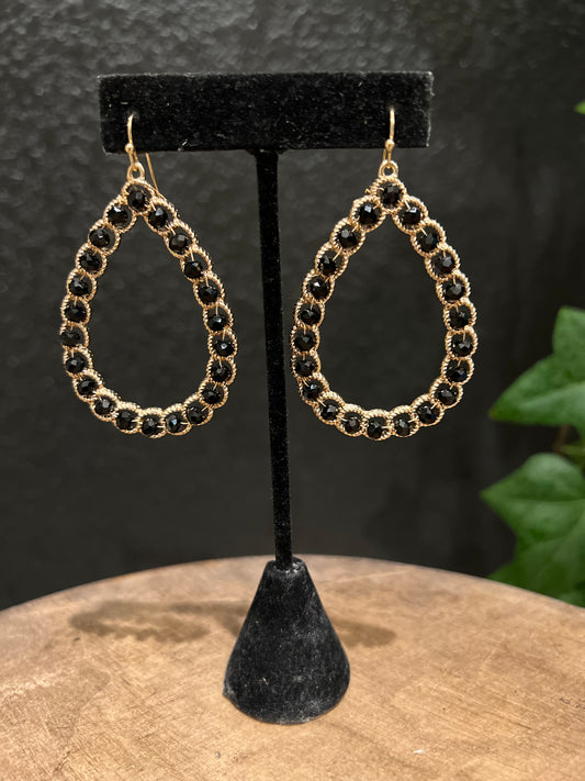 Black Beaded Teardrop Earring