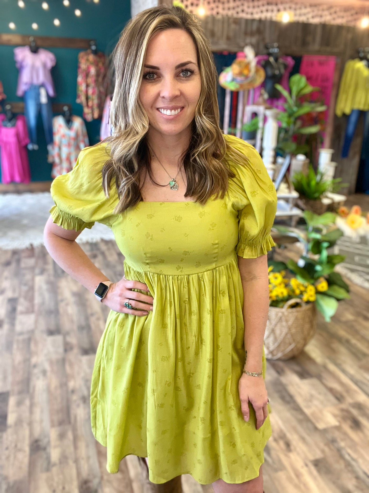 Green Tea Puff Sleeve Dress