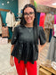 Faux Leather Pleated Top