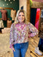 Two Tone Floral Button Up Top