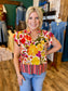 Floral Print Checkered Border Top