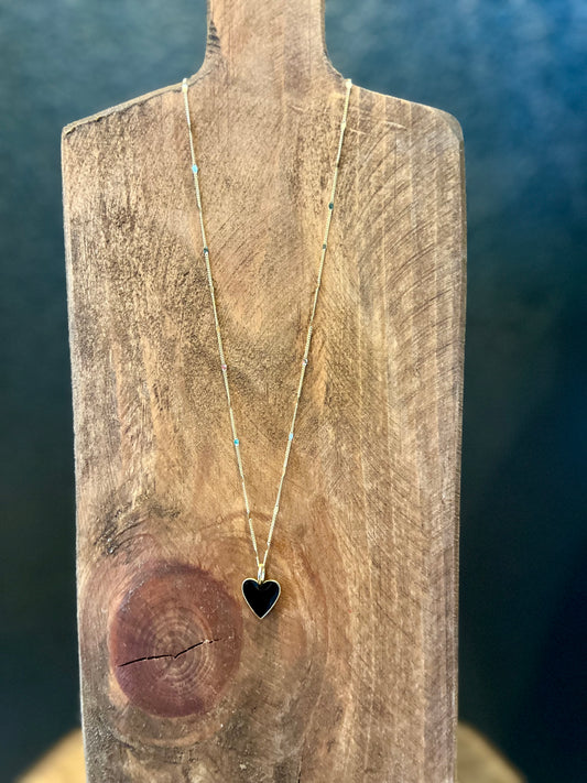 Black Enamel Heart Necklace