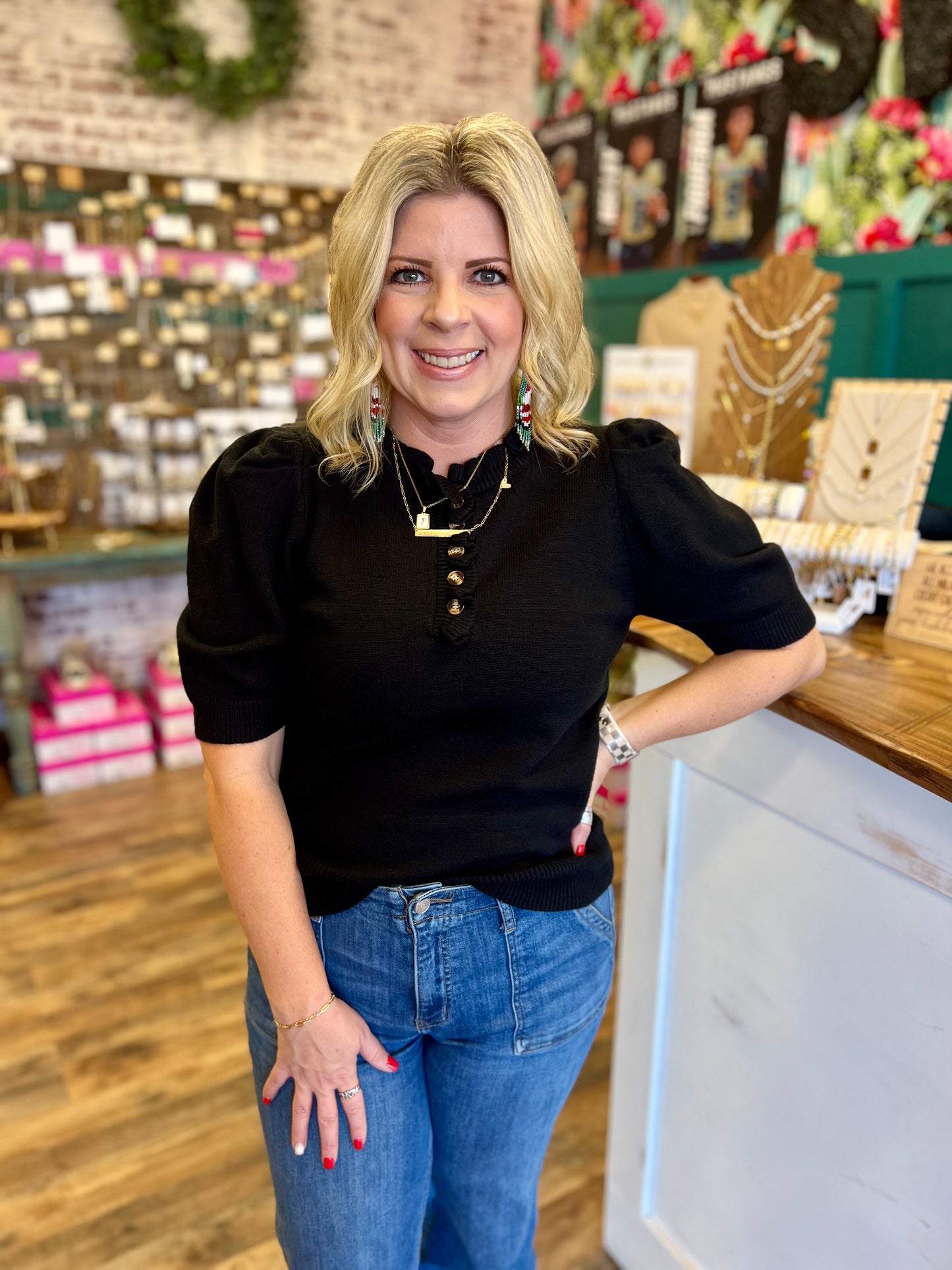 Short Sleeve Ruffled Sweater Top
