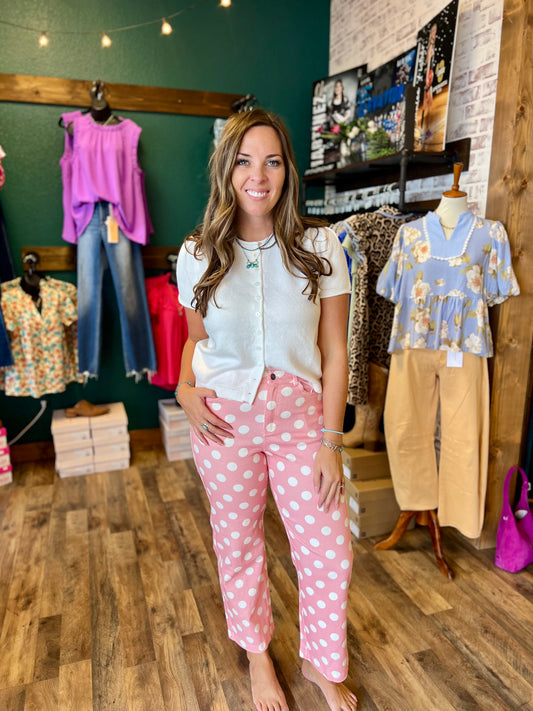 Pink Polka Dot Straight Leg Pant