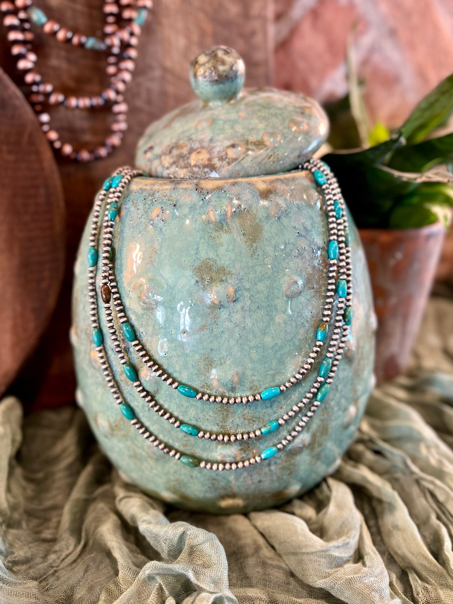 18” Barrel Turquoise & Sterling Bead Necklace