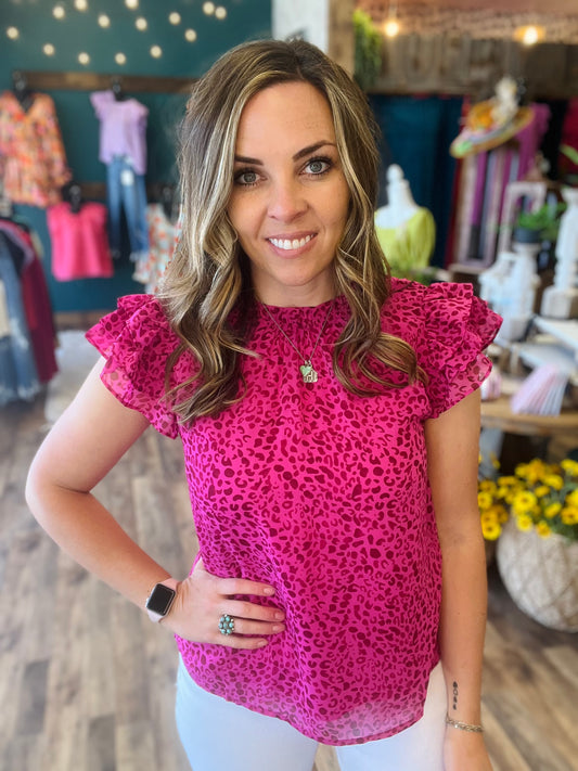 Fuchsia Leopard Ruffle Top