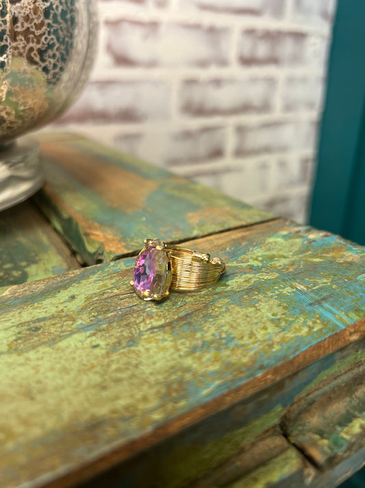 Lavender Teardrop Adjustable Ring