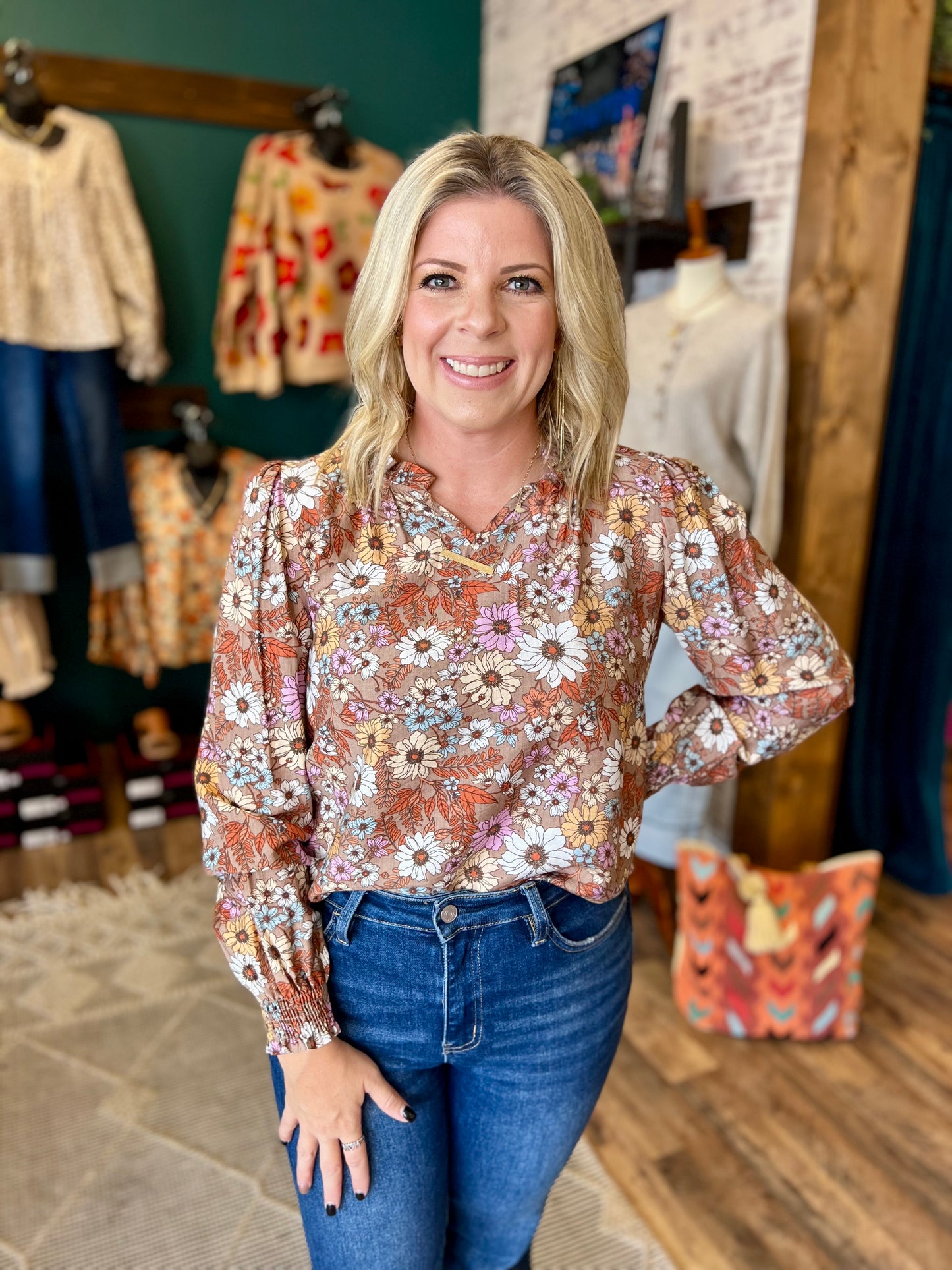 Floral Smocked Sleeve Top