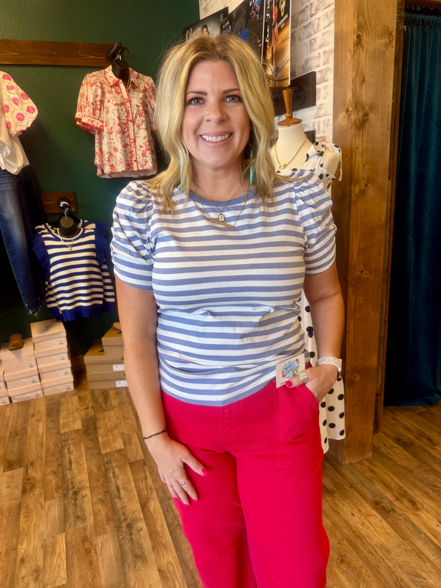 Slate Blue Gathered Half Sleeve Top