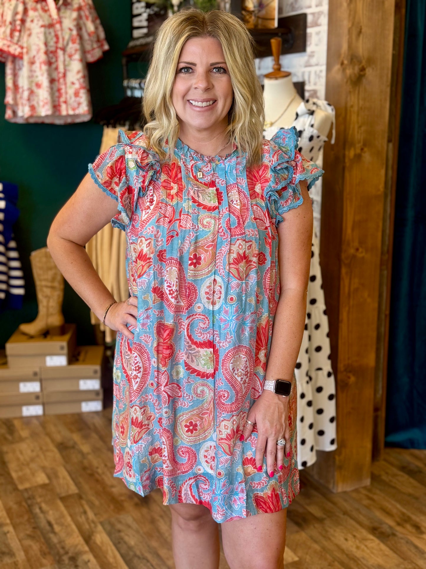 Ruffle Sleeve Paisley Print Dress