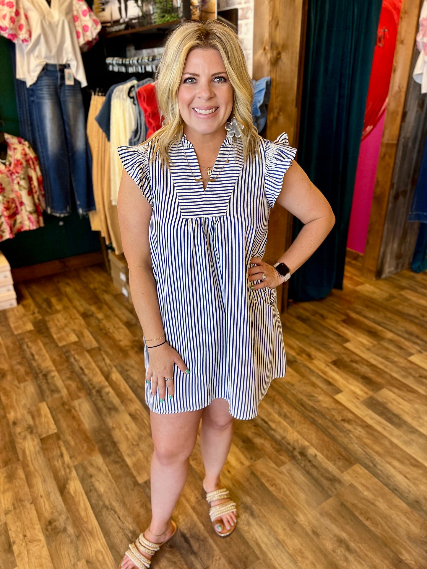 Royal & White Stripe Dress