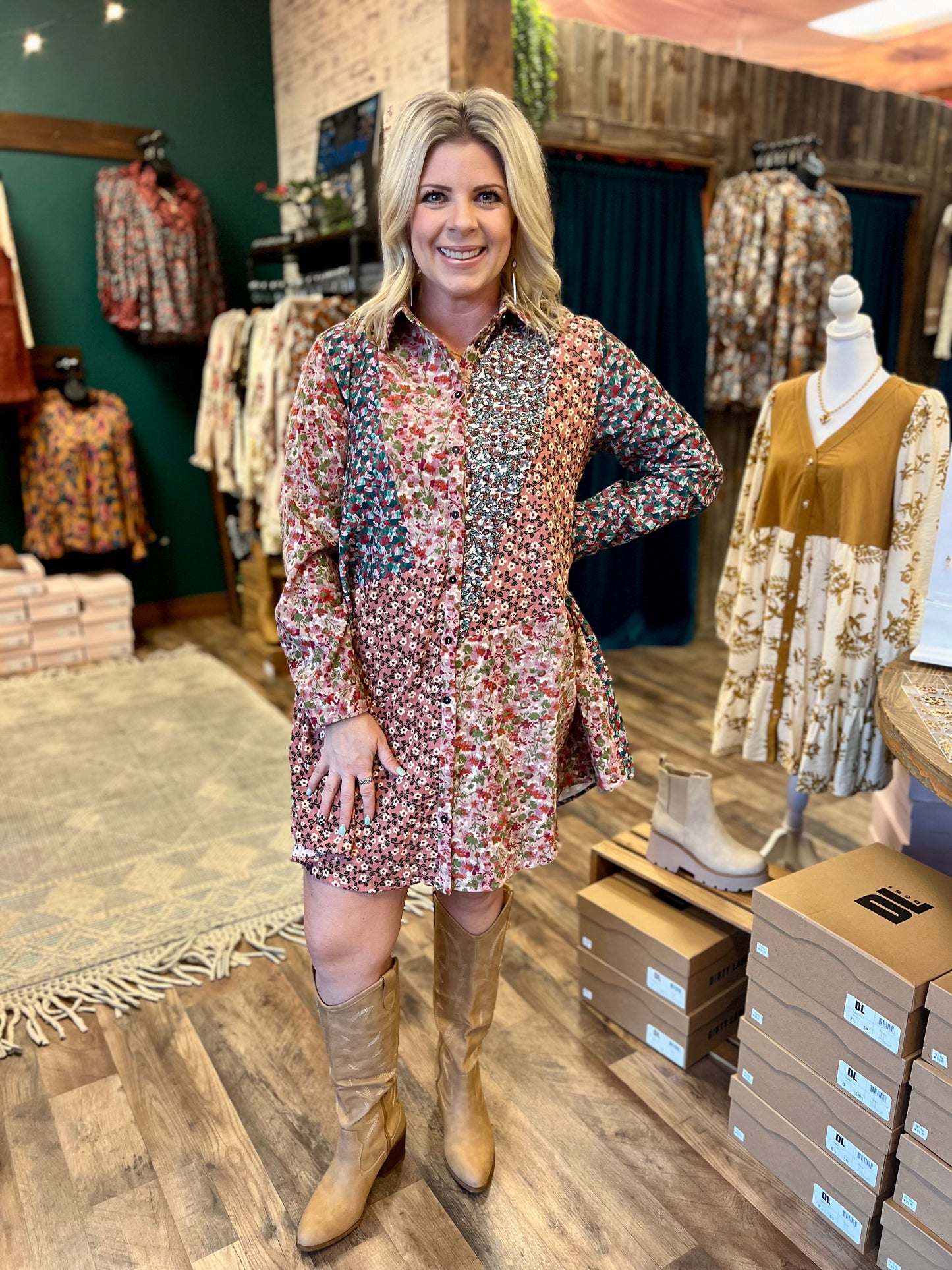 Corduroy Floral Patchwork Dress
