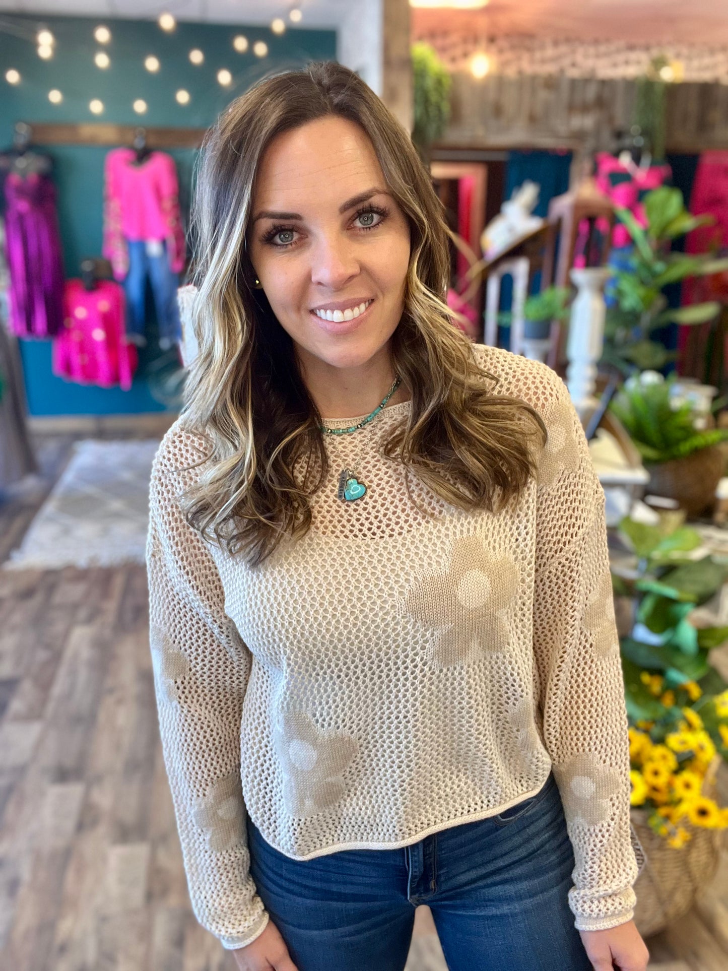 Tan Lightweight Floral Top