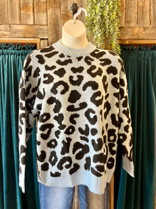 Sky Blue Leopard Sweater