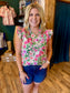 Pink & Green Floral Ruffle Top