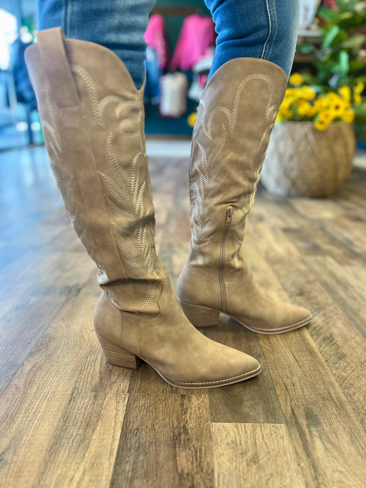 Taupe Tall Western Embroidered Boot